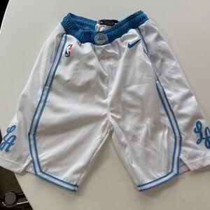Nike LA Clippers White and Light Blue Athletic Shorts